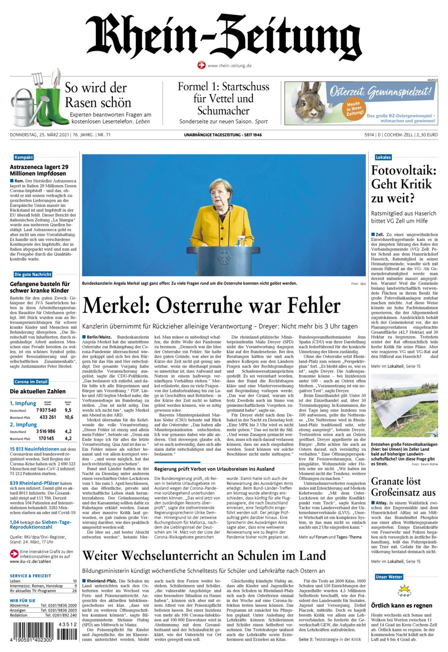 Rhein-Zeitung Kreis Cochem-Zell vom Donnerstag, 25.03.2021