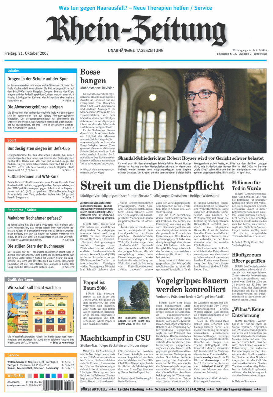 Rhein-Zeitung Kreis Cochem-Zell vom Freitag, 21.10.2005
