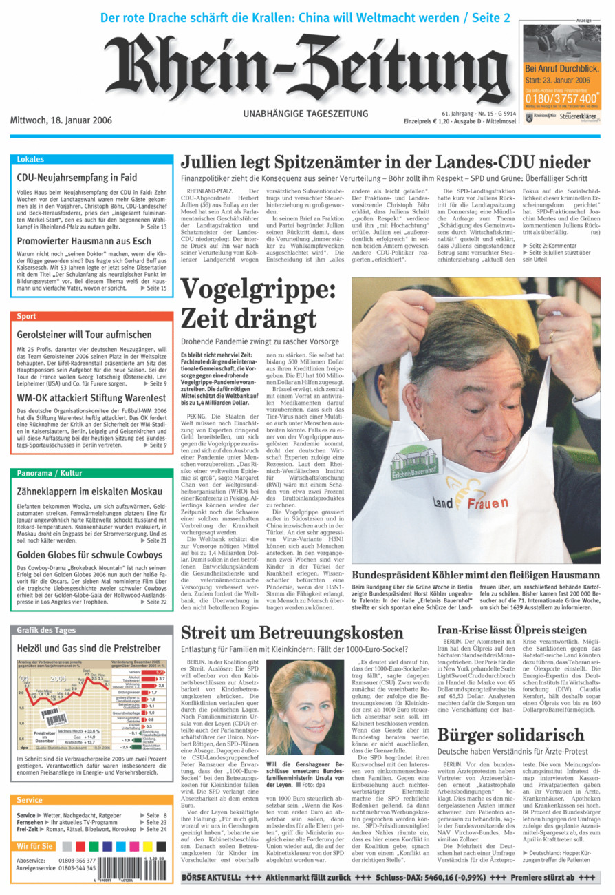 Rhein-Zeitung Kreis Cochem-Zell vom Mittwoch, 18.01.2006