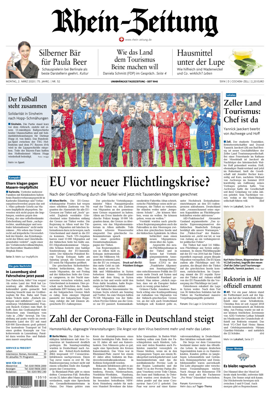 Rhein-Zeitung Kreis Cochem-Zell vom Montag, 02.03.2020