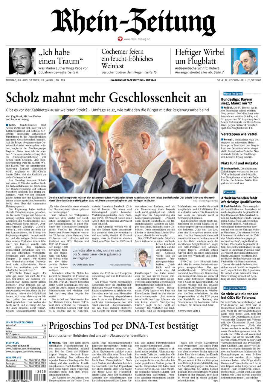 Rhein-Zeitung Kreis Cochem-Zell vom Montag, 28.08.2023