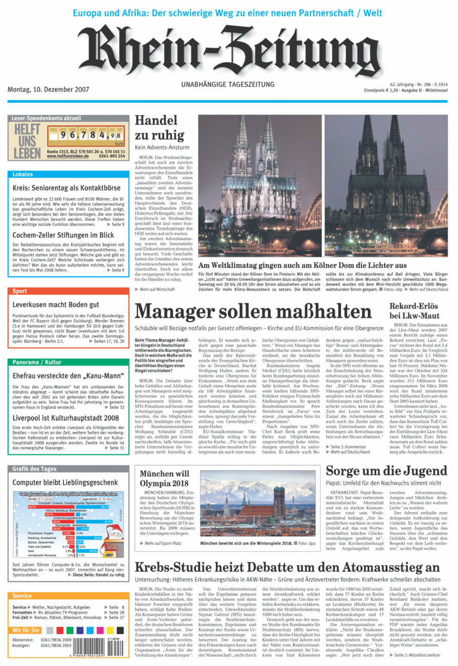 Rhein-Zeitung Kreis Cochem-Zell vom Montag, 10.12.2007