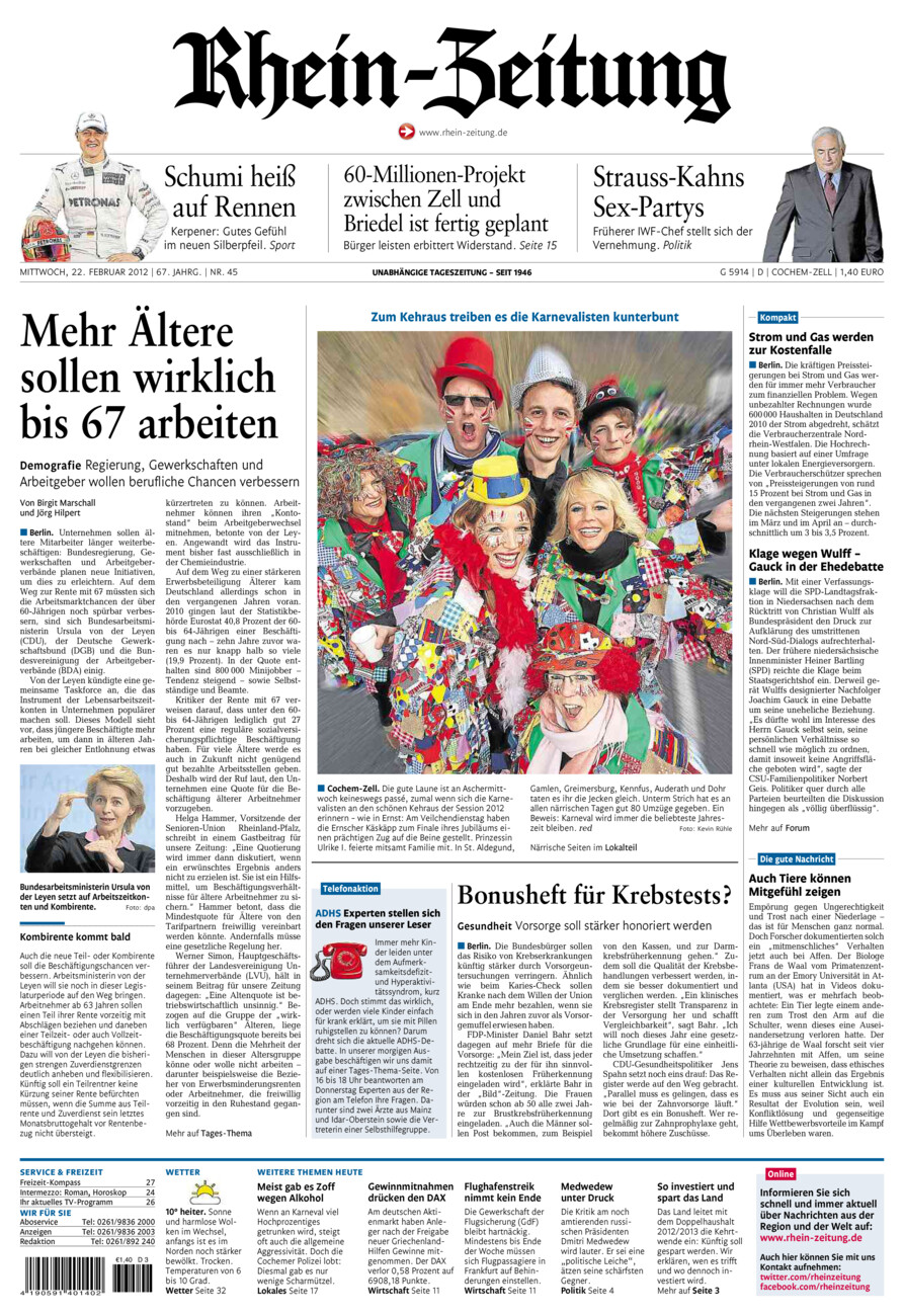 Rhein-Zeitung Kreis Cochem-Zell vom Mittwoch, 22.02.2012