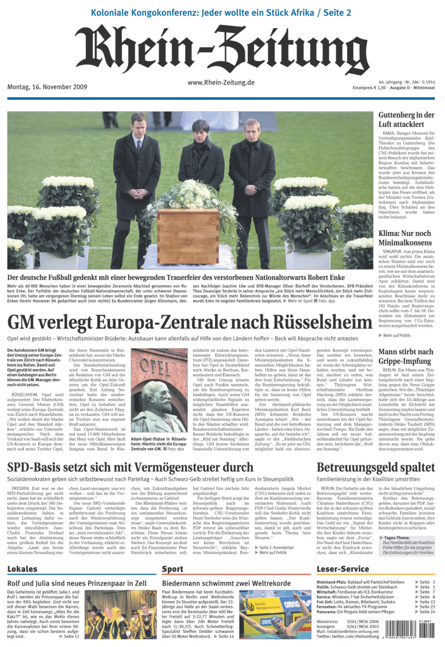 Rhein-Zeitung Kreis Cochem-Zell vom Montag, 16.11.2009