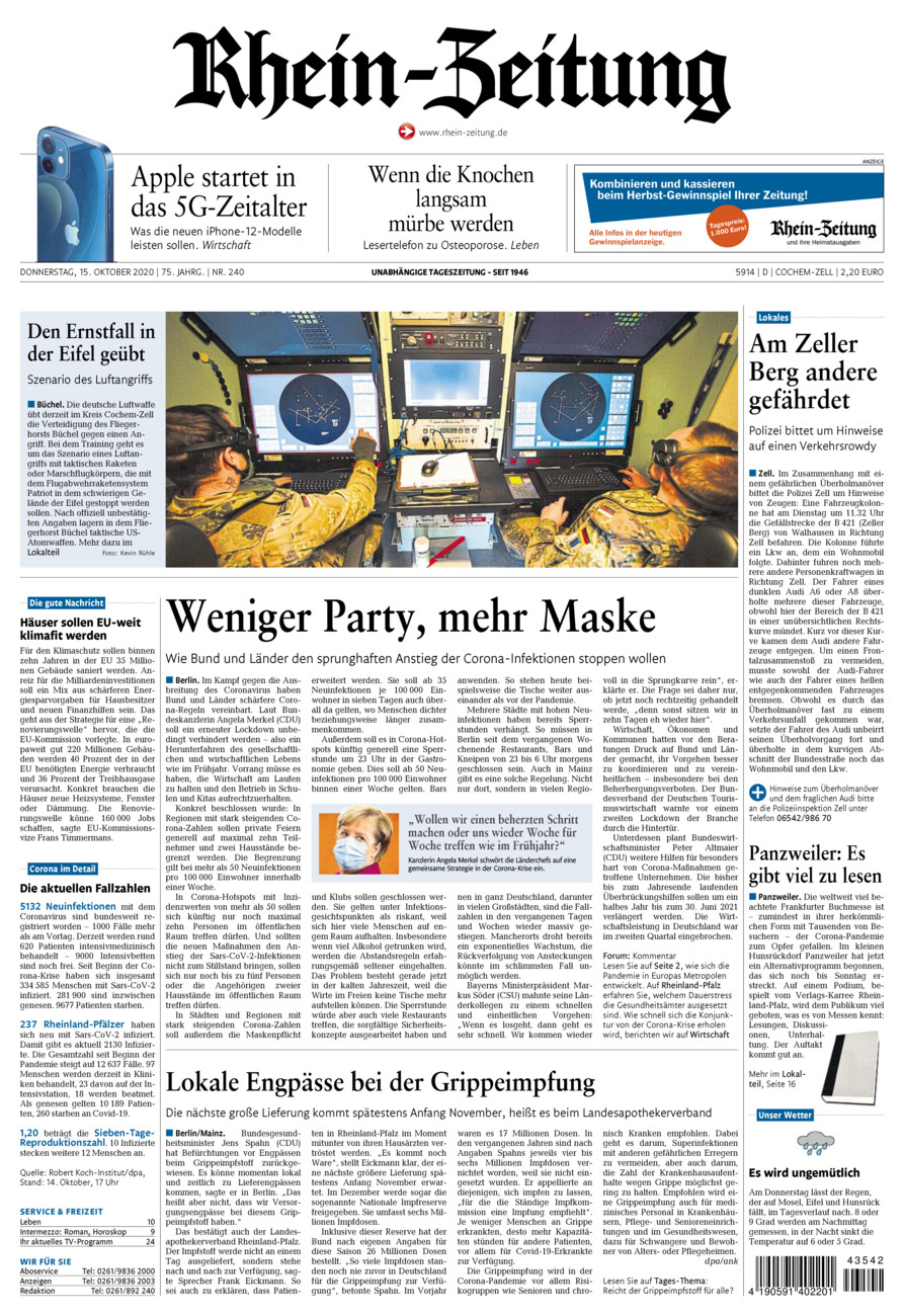 Rhein-Zeitung Kreis Cochem-Zell vom Donnerstag, 15.10.2020