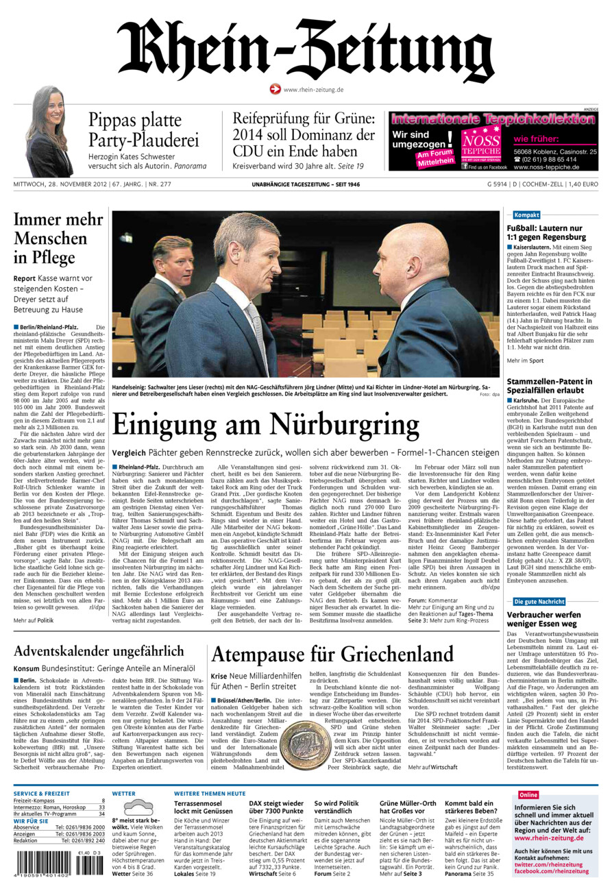Rhein-Zeitung Kreis Cochem-Zell vom Mittwoch, 28.11.2012