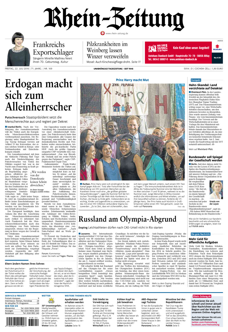 Rhein-Zeitung Kreis Cochem-Zell vom Freitag, 22.07.2016