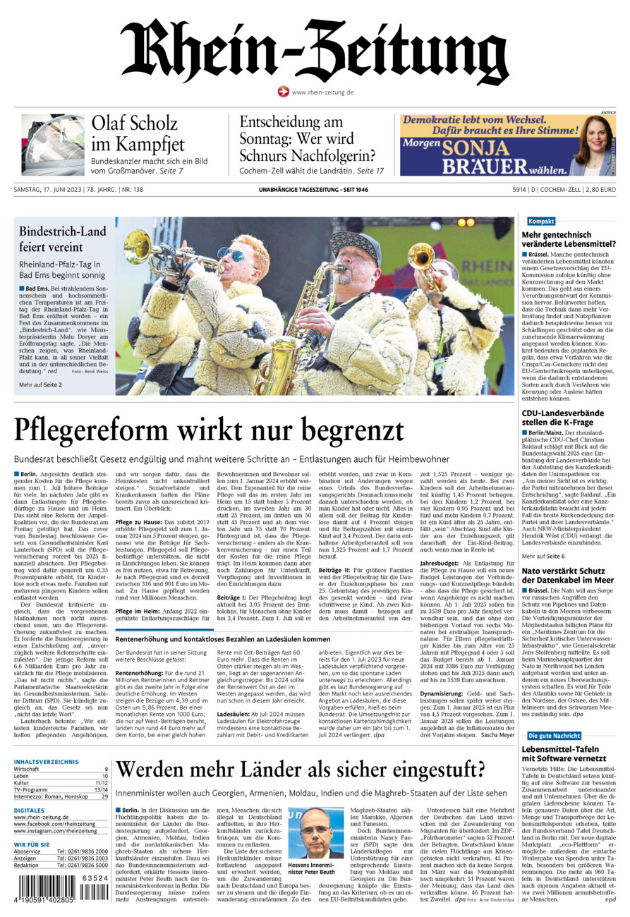 Rhein-Zeitung Kreis Cochem-Zell vom Samstag, 17.06.2023