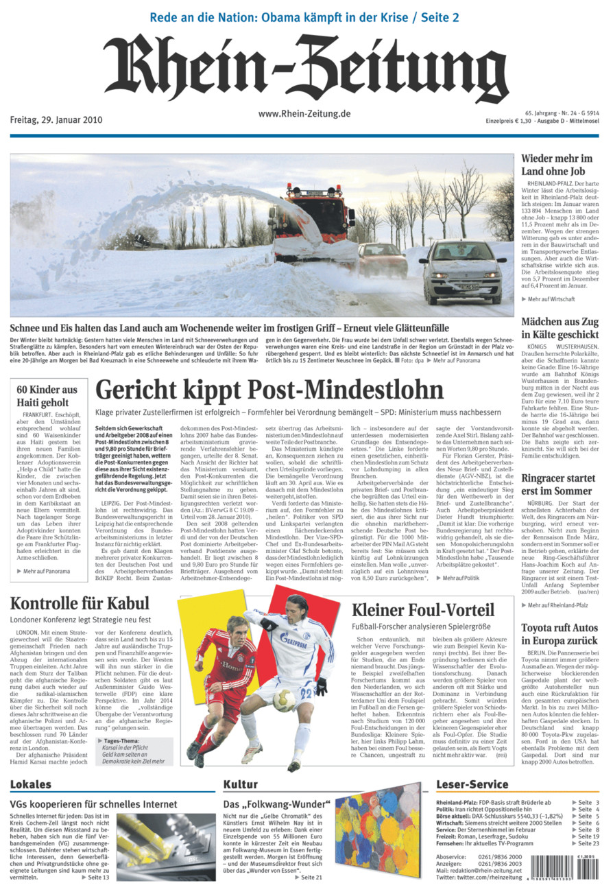 Rhein-Zeitung Kreis Cochem-Zell vom Freitag, 29.01.2010