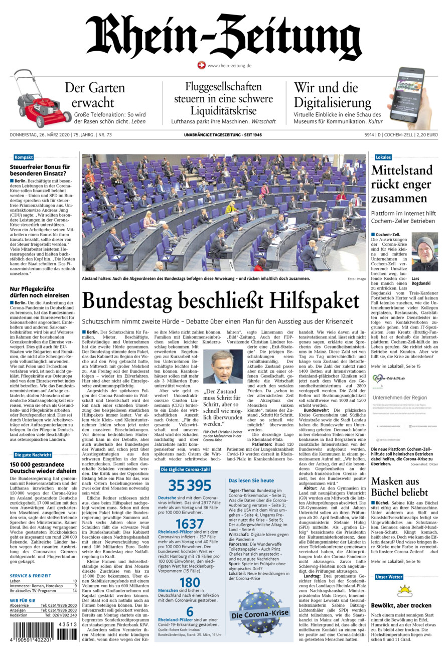 Rhein-Zeitung Kreis Cochem-Zell vom Donnerstag, 26.03.2020
