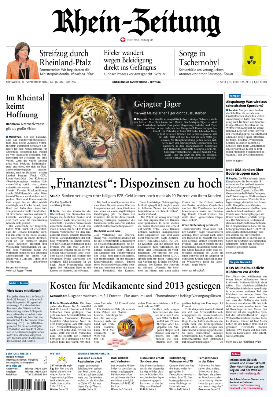 Rhein-Zeitung Kreis Cochem-Zell vom Mittwoch, 17.09.2014