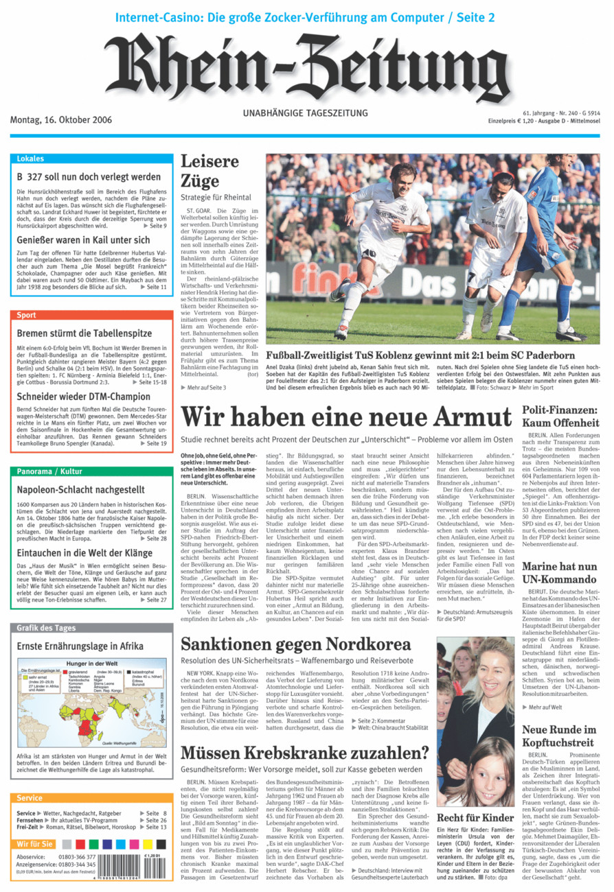 Rhein-Zeitung Kreis Cochem-Zell vom Montag, 16.10.2006