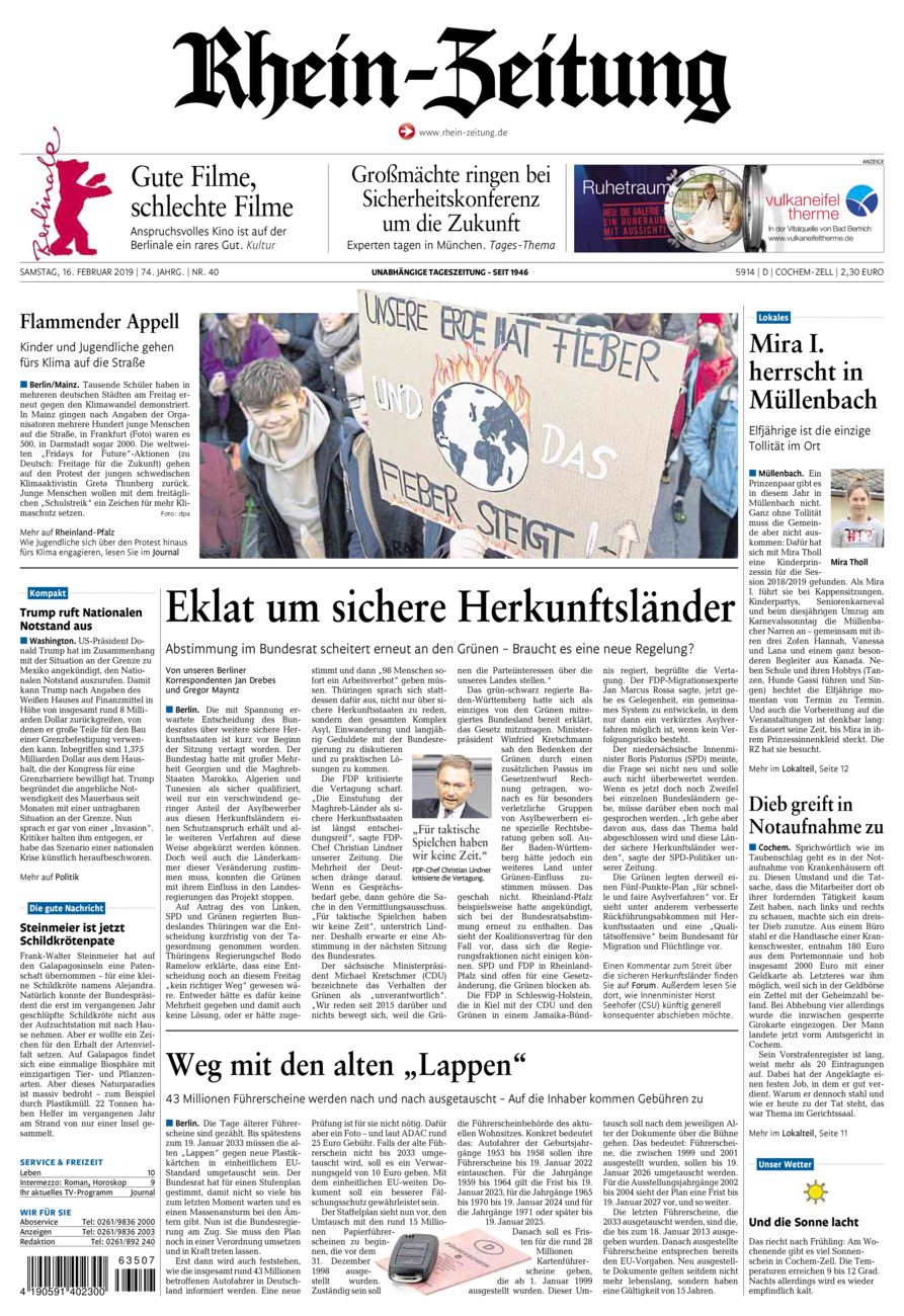 Rhein-Zeitung Kreis Cochem-Zell vom Samstag, 16.02.2019