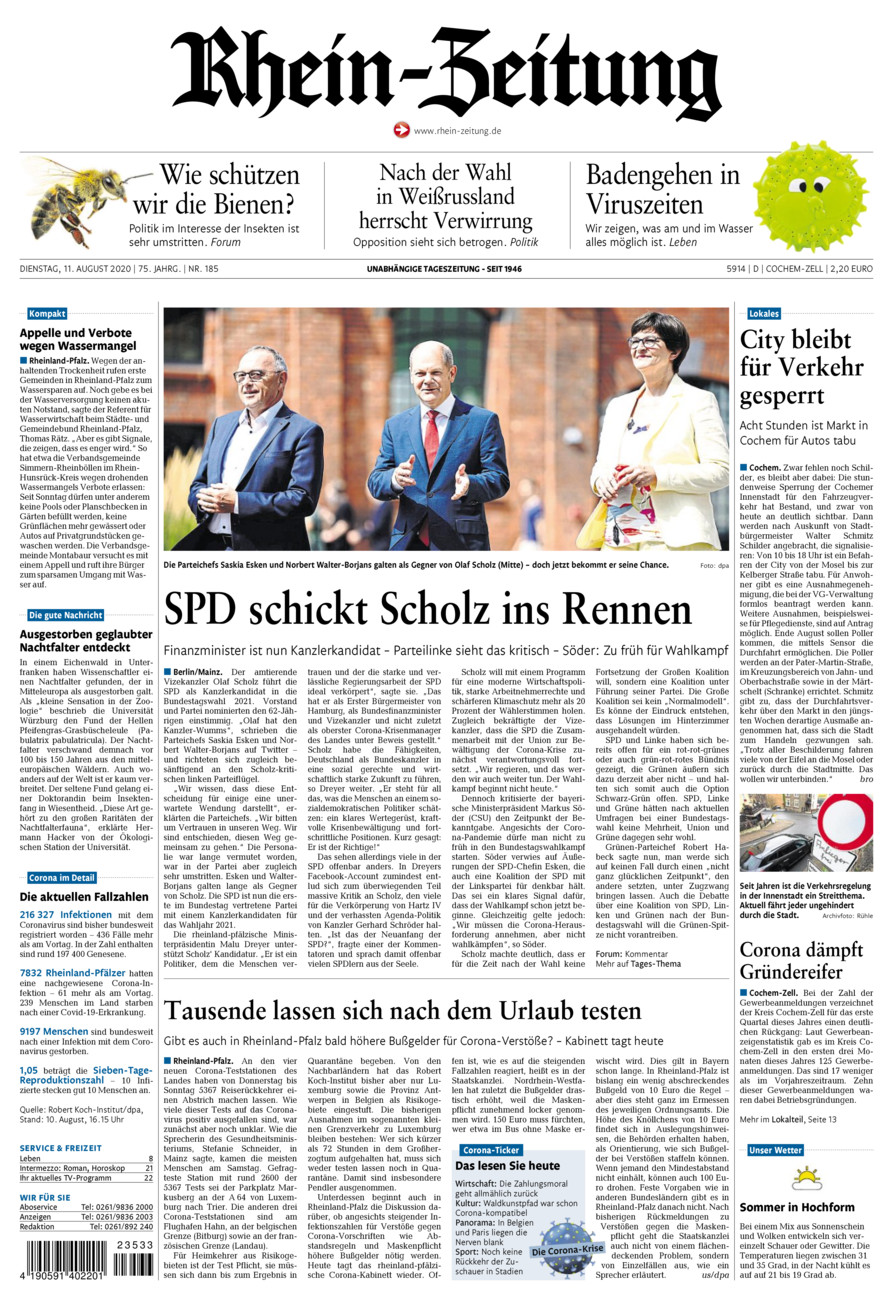 Rhein-Zeitung Kreis Cochem-Zell vom Dienstag, 11.08.2020