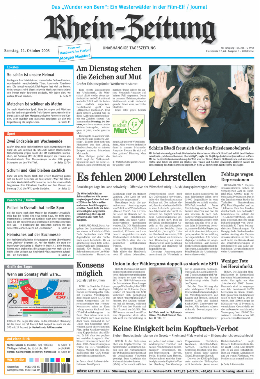 Rhein-Zeitung Kreis Cochem-Zell vom Samstag, 11.10.2003