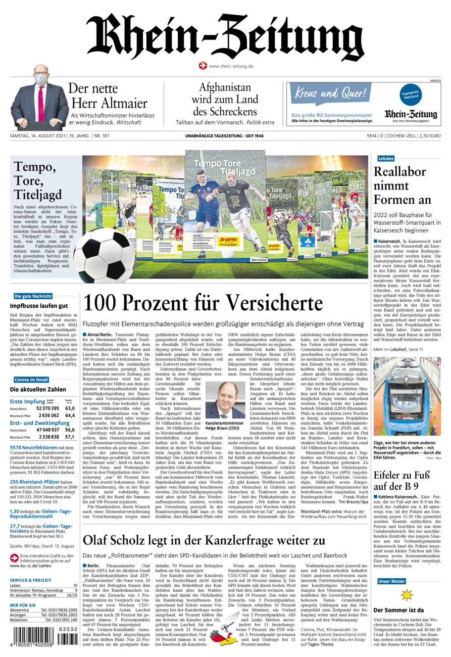 Rhein-Zeitung Kreis Cochem-Zell vom Samstag, 14.08.2021