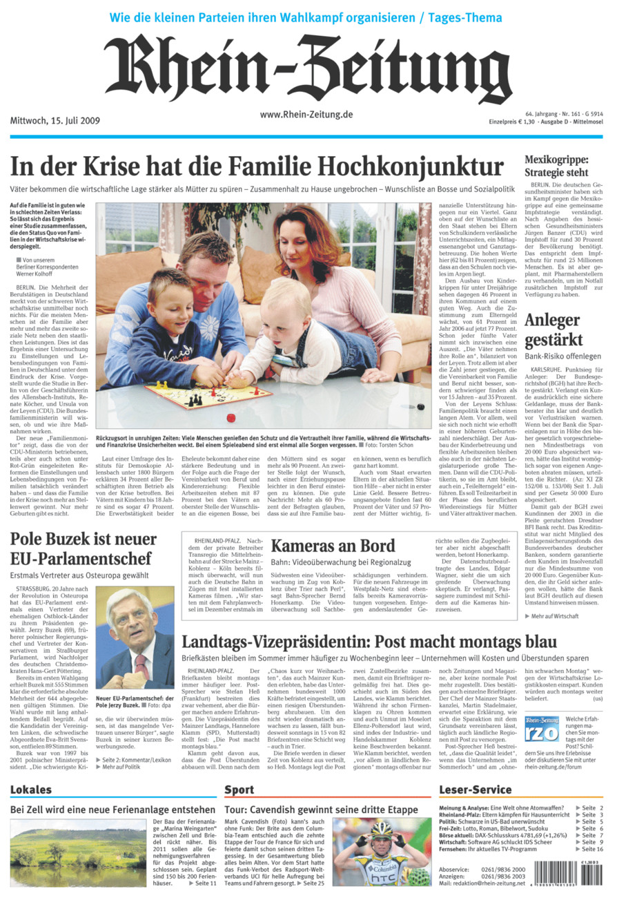 Rhein-Zeitung Kreis Cochem-Zell vom Mittwoch, 15.07.2009