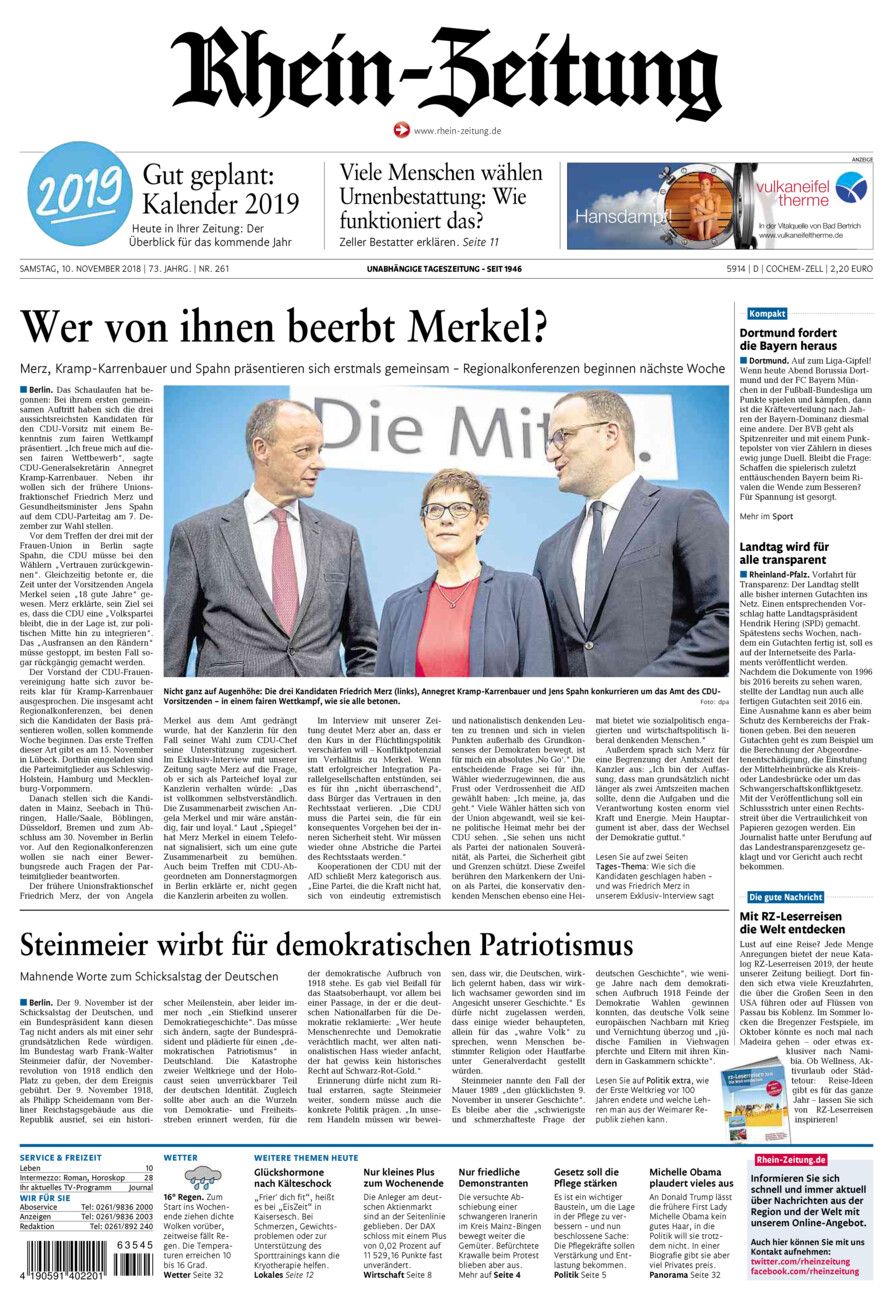 Rhein-Zeitung Kreis Cochem-Zell vom Samstag, 10.11.2018