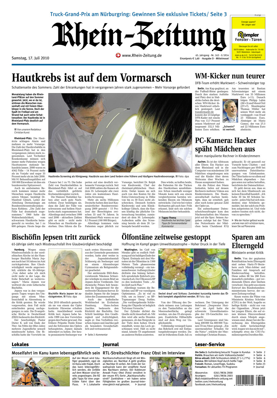 Rhein-Zeitung Kreis Cochem-Zell vom Samstag, 17.07.2010
