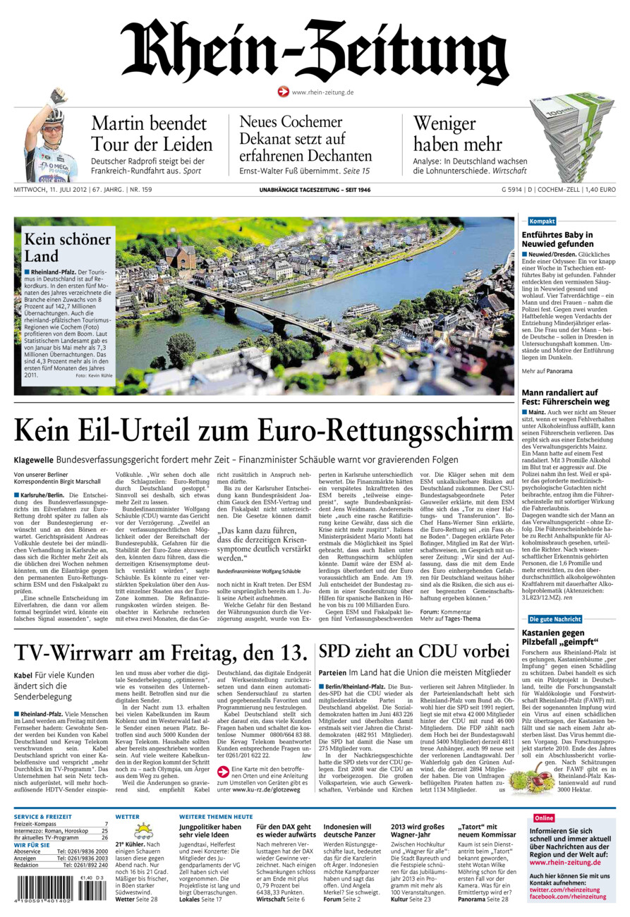Rhein-Zeitung Kreis Cochem-Zell vom Mittwoch, 11.07.2012
