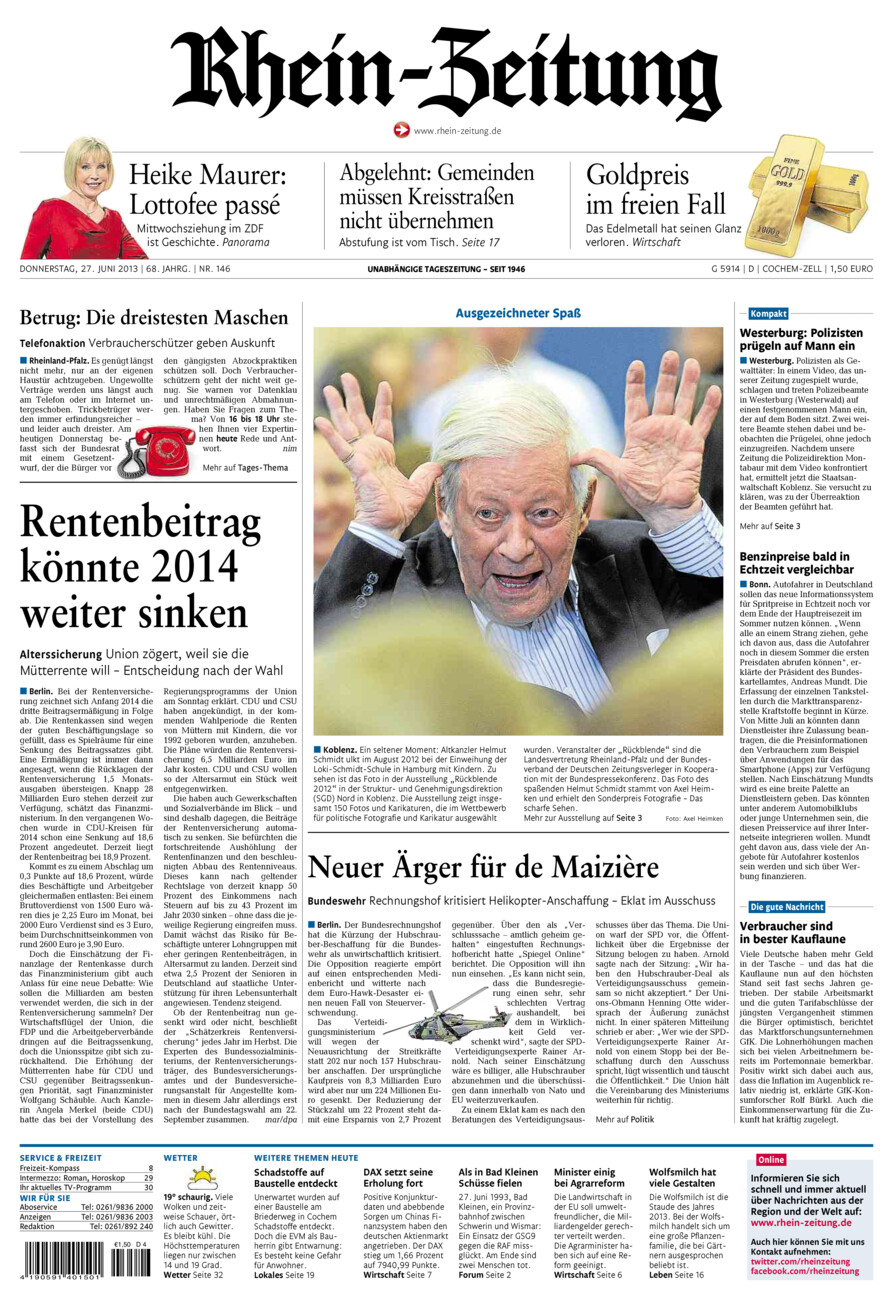 Rhein-Zeitung Kreis Cochem-Zell vom Donnerstag, 27.06.2013