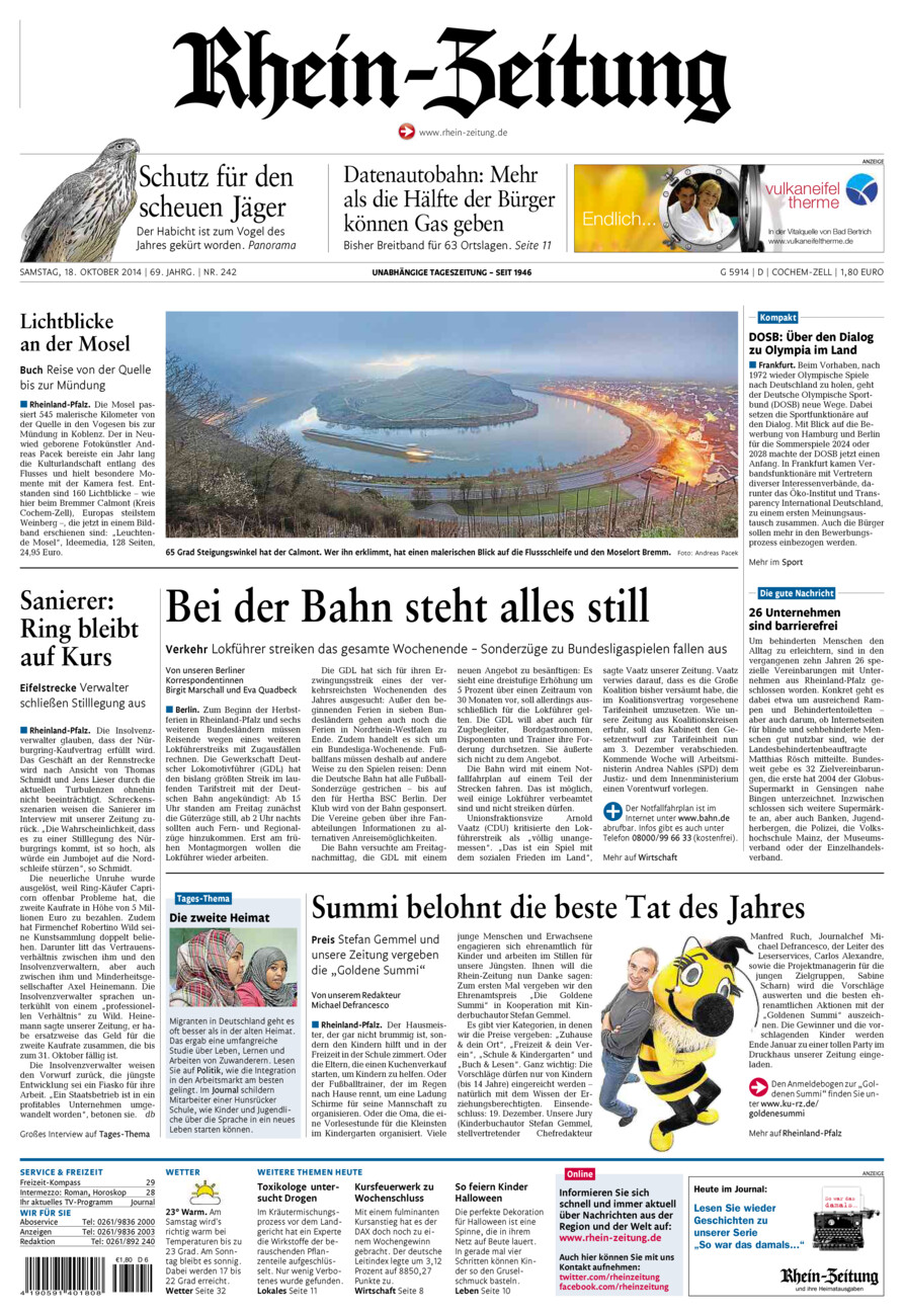 Rhein-Zeitung Kreis Cochem-Zell vom Samstag, 18.10.2014