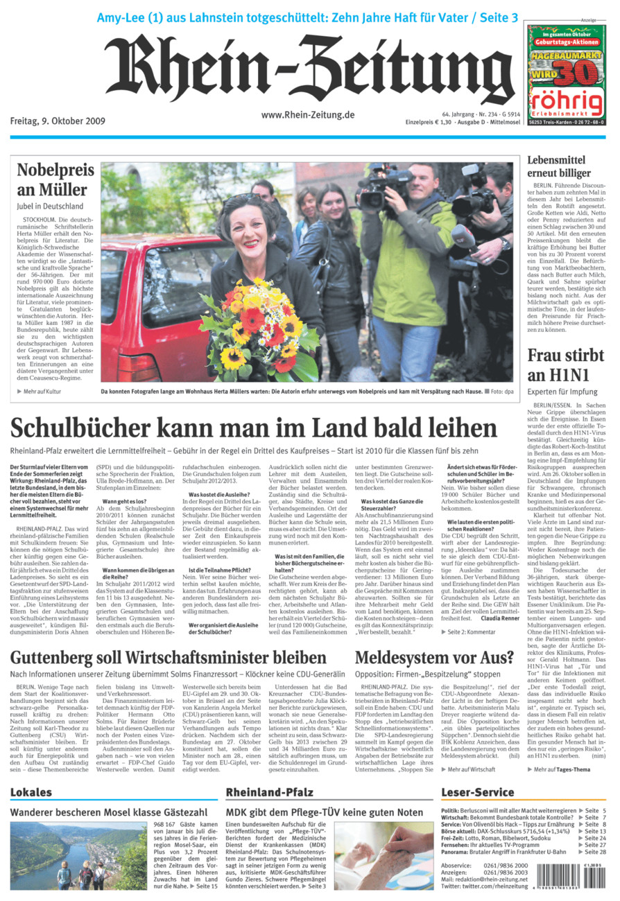 Rhein-Zeitung Kreis Cochem-Zell vom Freitag, 09.10.2009