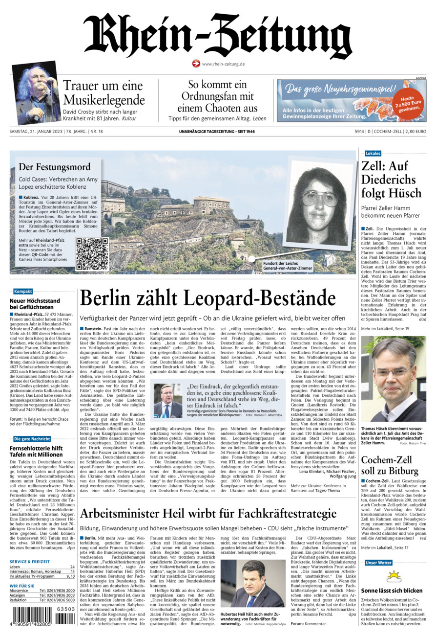 Rhein-Zeitung Kreis Cochem-Zell vom Samstag, 21.01.2023