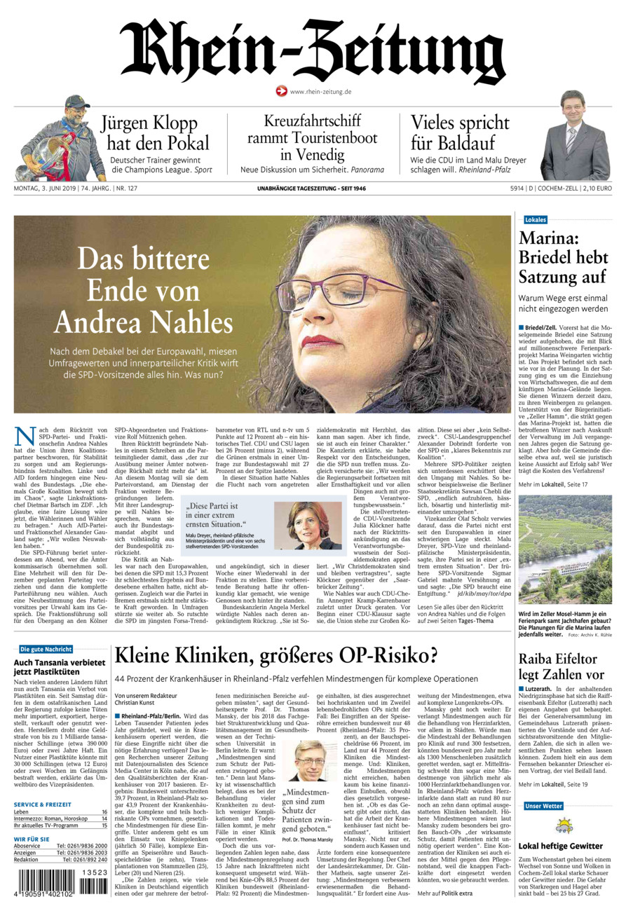 Rhein-Zeitung Kreis Cochem-Zell vom Montag, 03.06.2019