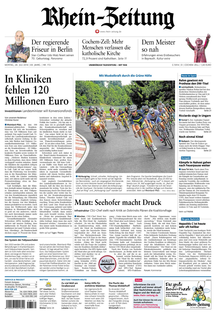 Rhein-Zeitung Kreis Cochem-Zell vom Montag, 28.07.2014