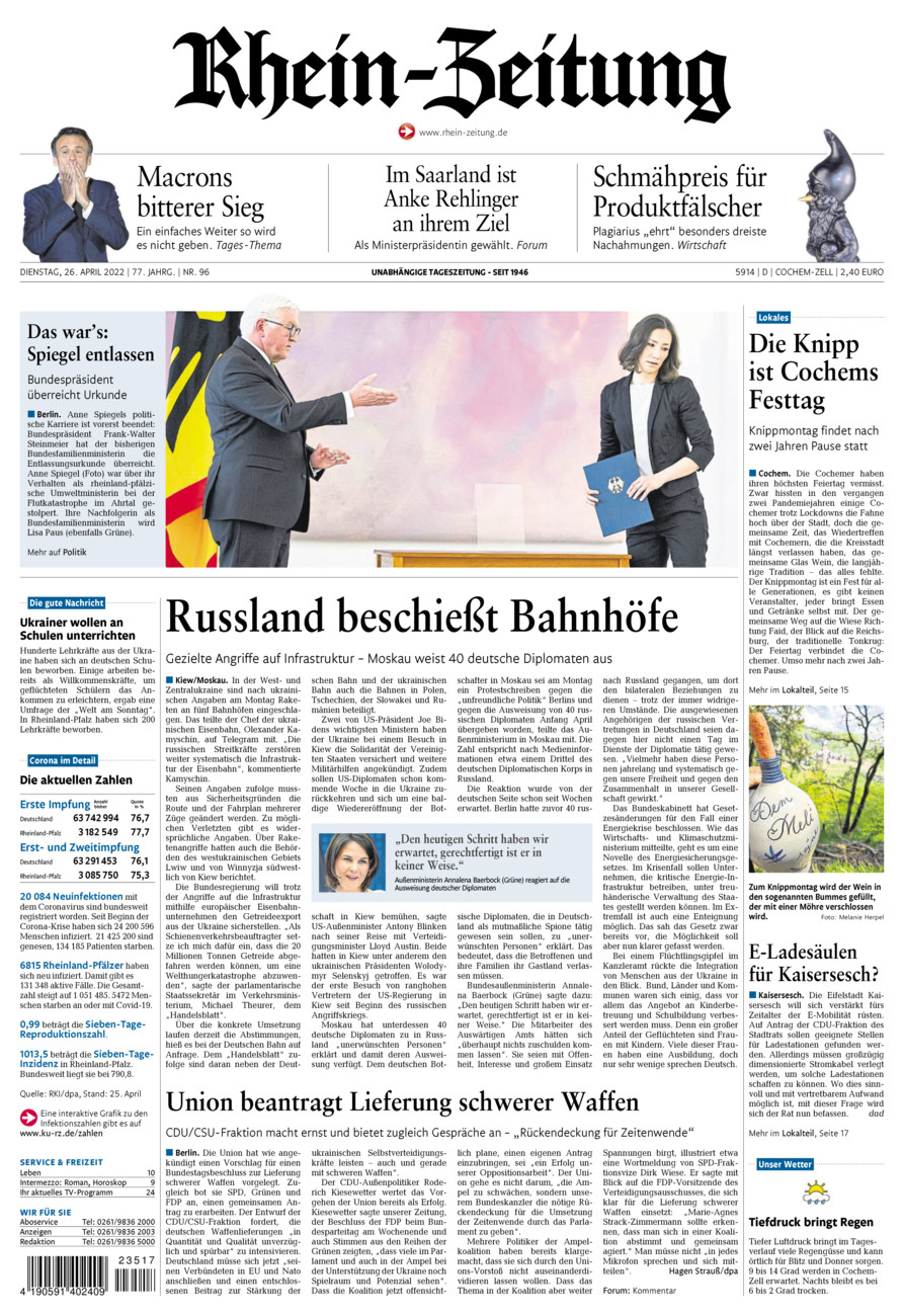 Rhein-Zeitung Kreis Cochem-Zell vom Dienstag, 26.04.2022