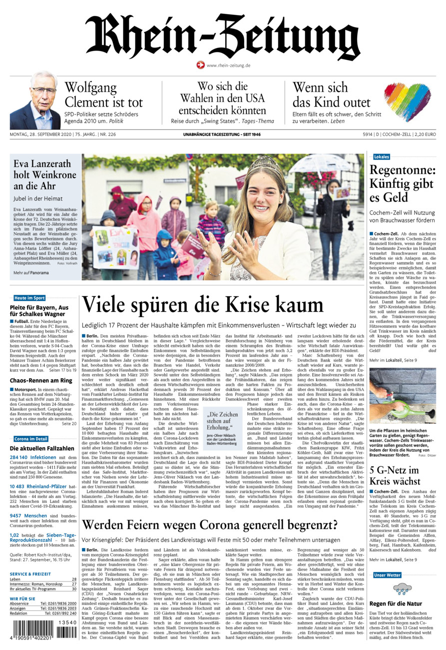 Rhein-Zeitung Kreis Cochem-Zell vom Montag, 28.09.2020