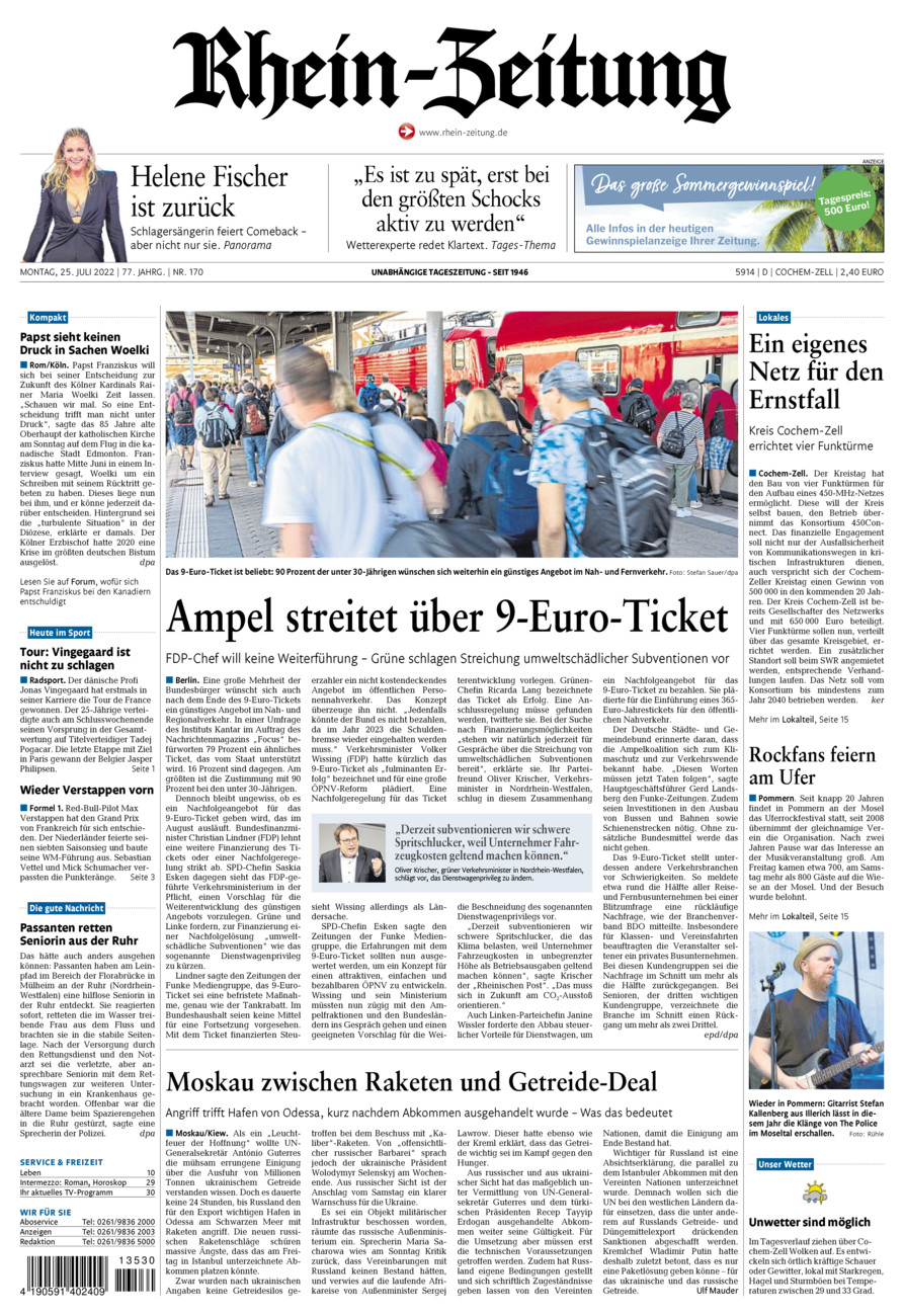 Rhein-Zeitung Kreis Cochem-Zell vom Montag, 25.07.2022