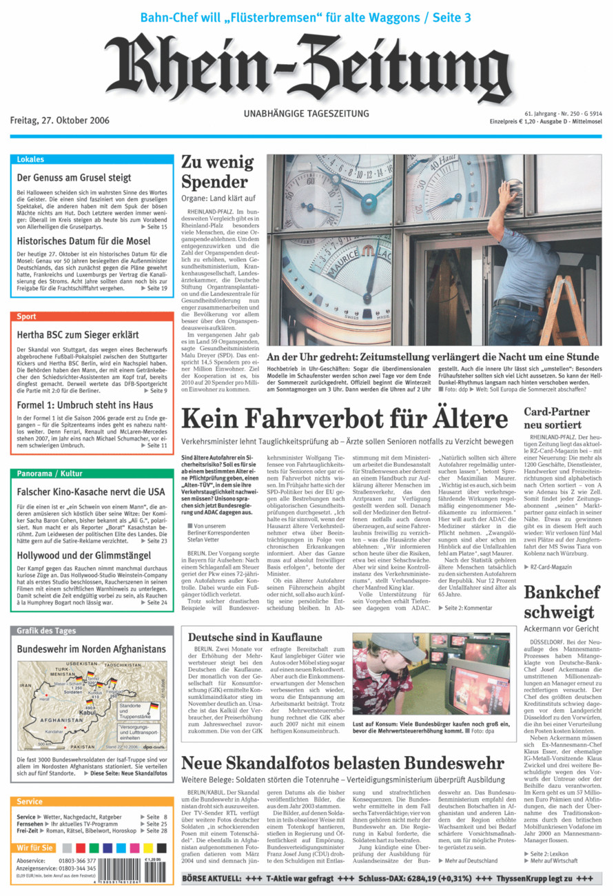 Rhein-Zeitung Kreis Cochem-Zell vom Freitag, 27.10.2006