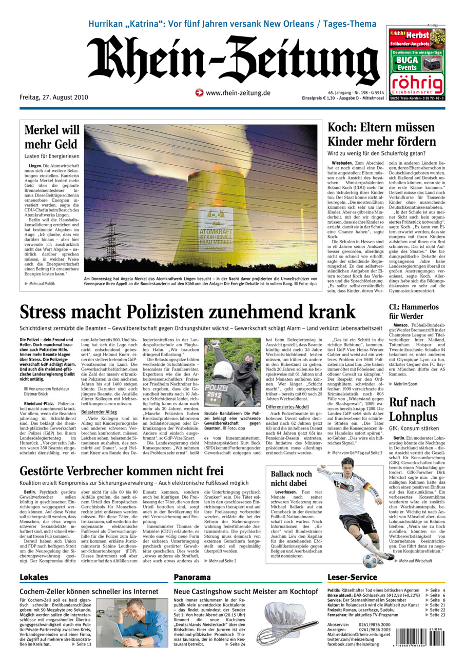 Rhein-Zeitung Kreis Cochem-Zell vom Freitag, 27.08.2010