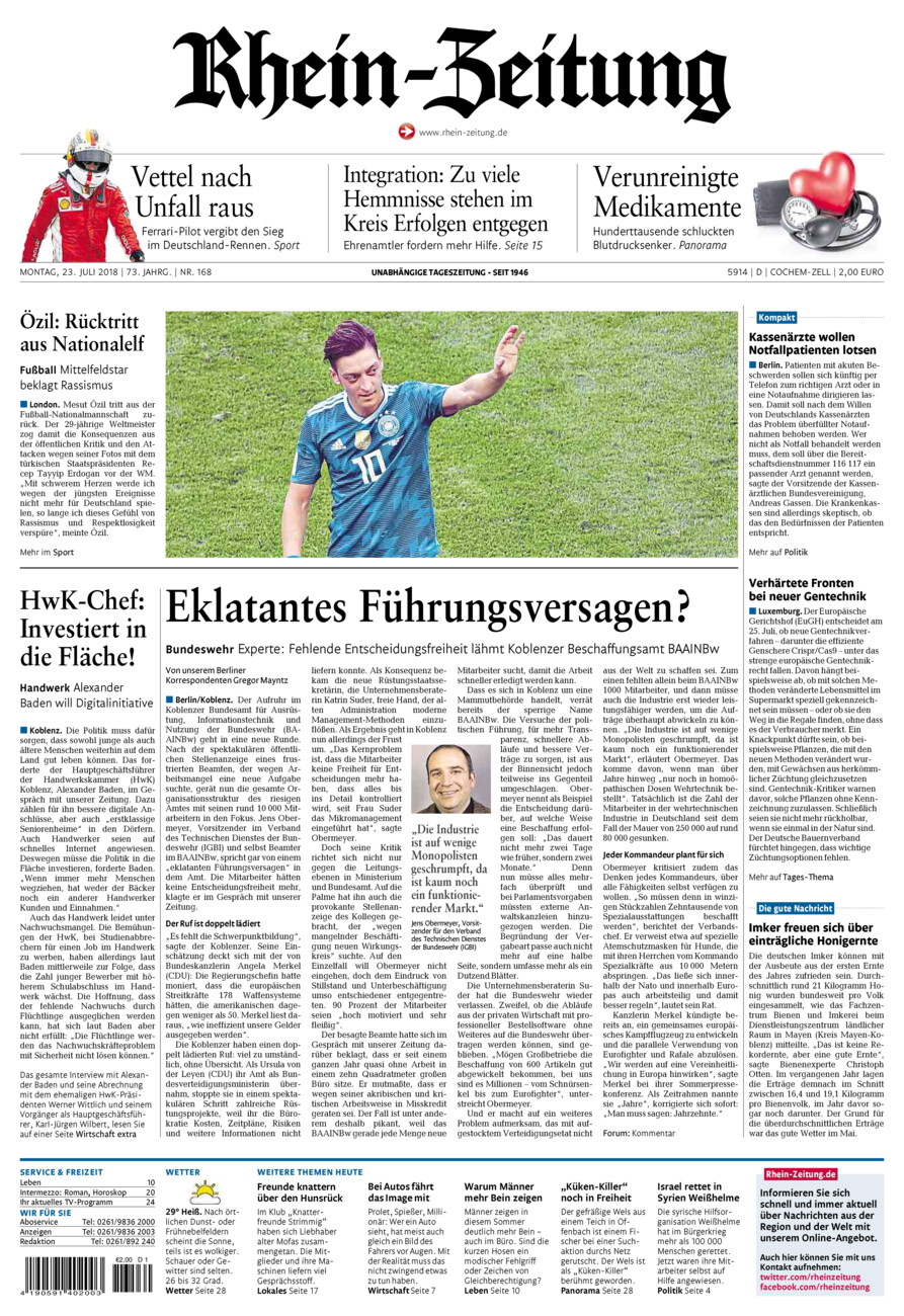 Rhein-Zeitung Kreis Cochem-Zell vom Montag, 23.07.2018
