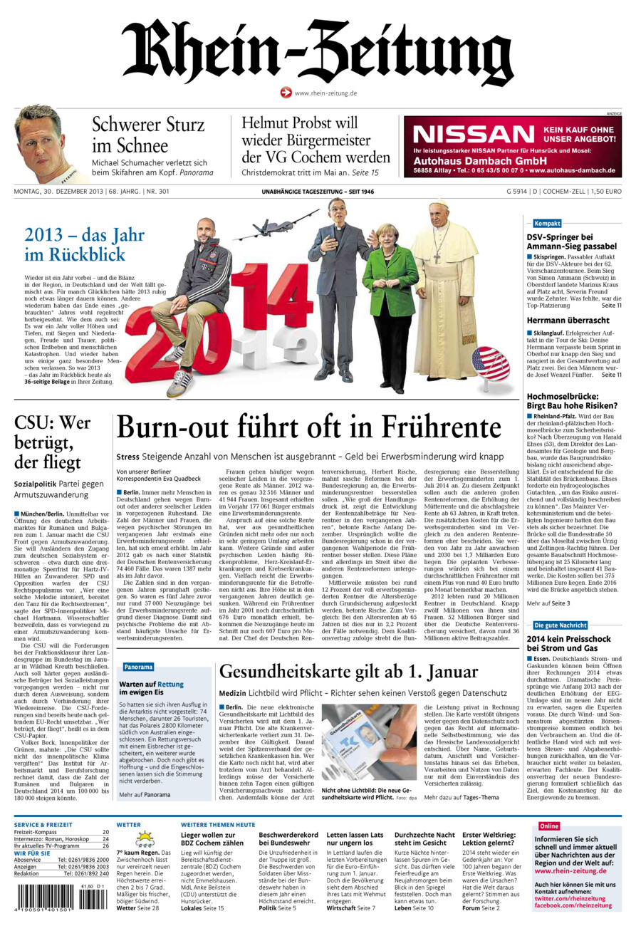 Rhein-Zeitung Kreis Cochem-Zell vom Montag, 30.12.2013