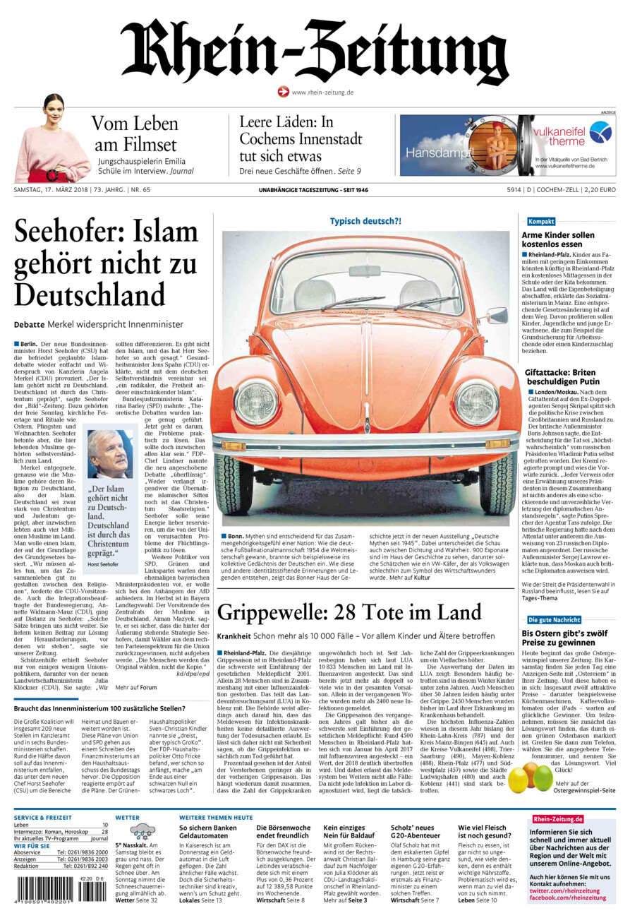 Rhein-Zeitung Kreis Cochem-Zell vom Samstag, 17.03.2018