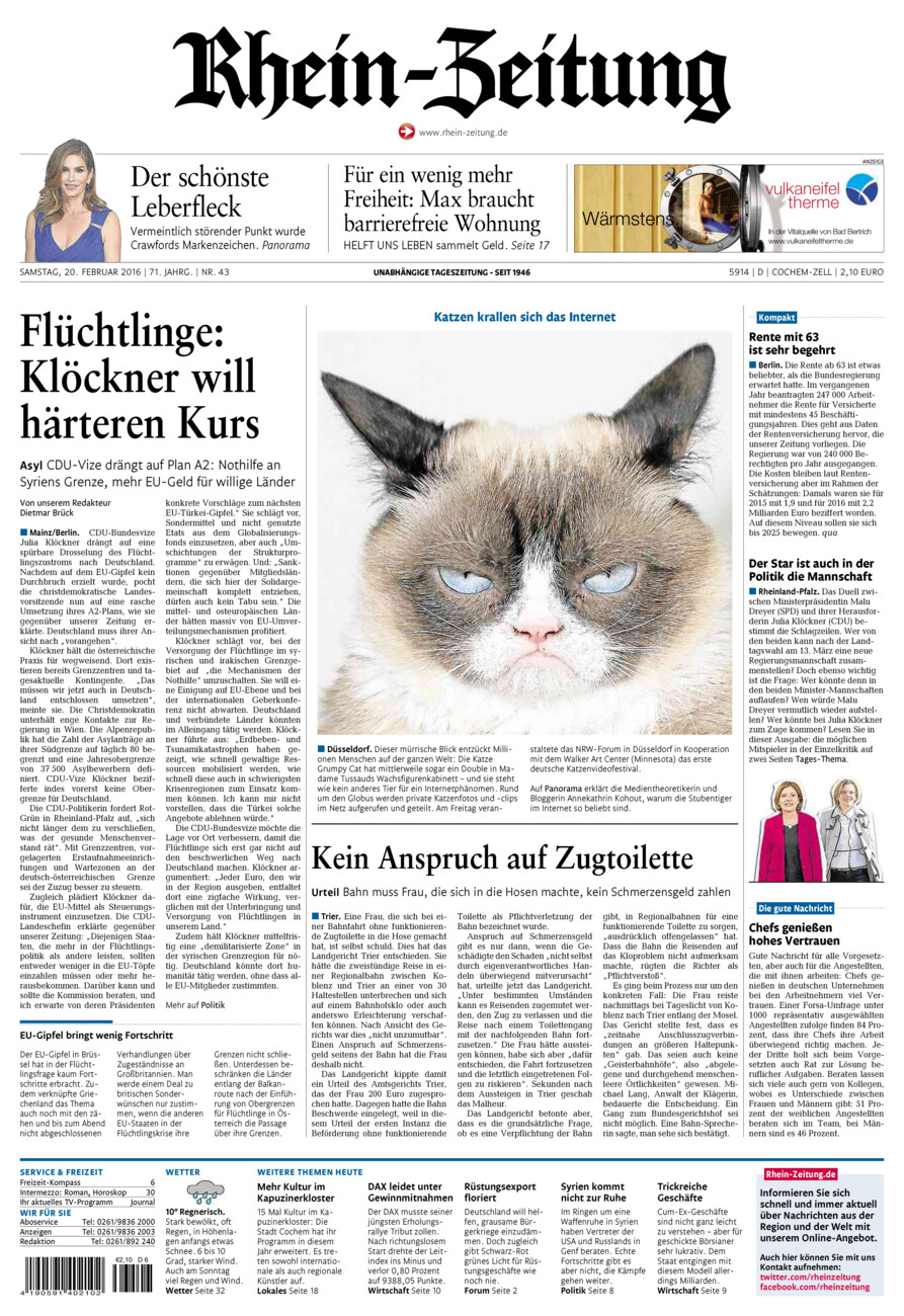 Rhein-Zeitung Kreis Cochem-Zell vom Samstag, 20.02.2016