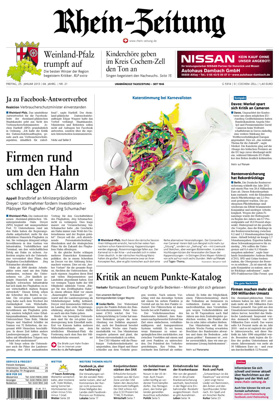 Rhein-Zeitung Kreis Cochem-Zell vom Freitag, 25.01.2013