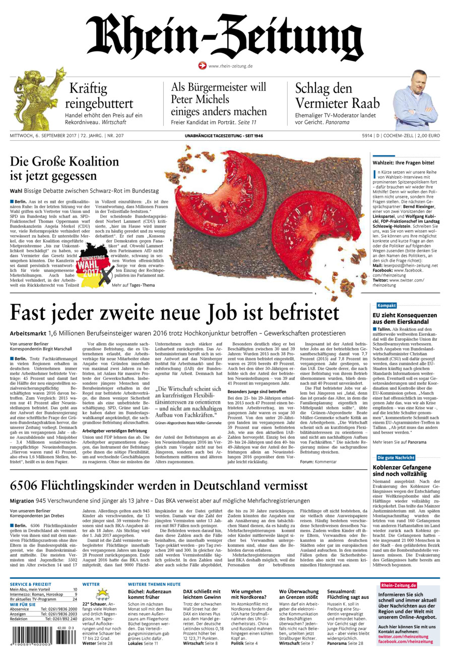 Rhein-Zeitung Kreis Cochem-Zell vom Mittwoch, 06.09.2017