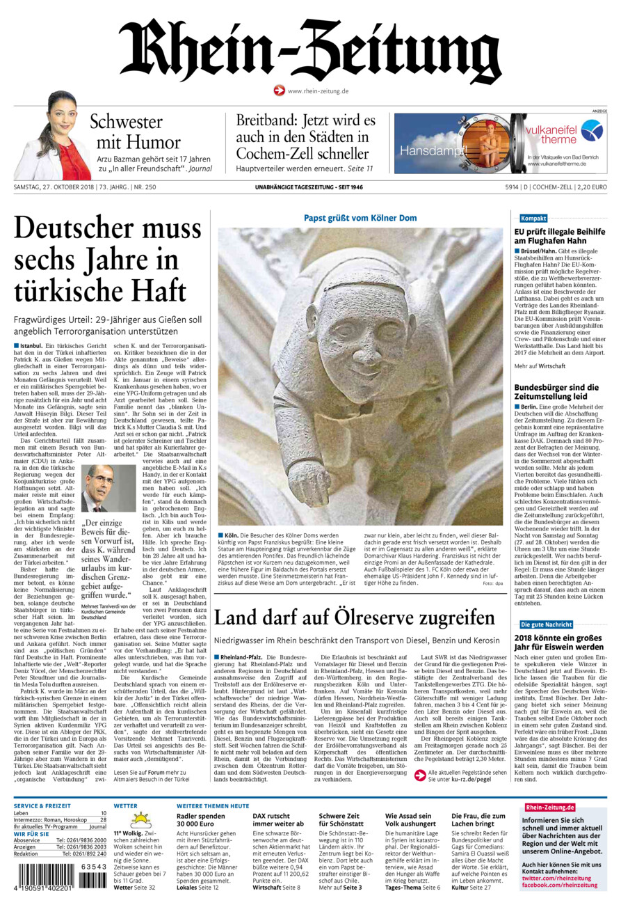 Rhein-Zeitung Kreis Cochem-Zell vom Samstag, 27.10.2018