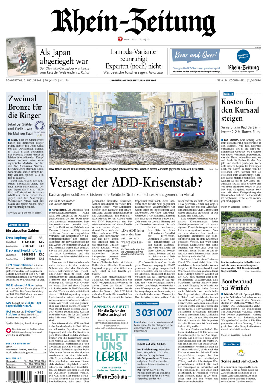 Rhein-Zeitung Kreis Cochem-Zell vom Donnerstag, 05.08.2021
