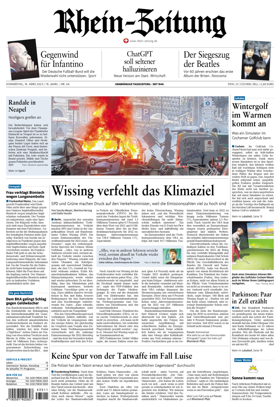 Rhein-Zeitung Kreis Cochem-Zell vom Donnerstag, 16.03.2023