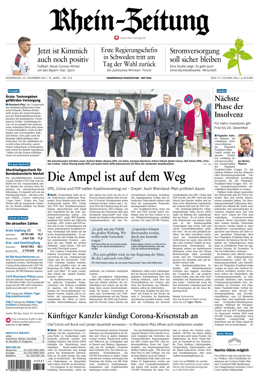 Rhein-Zeitung Kreis Cochem-Zell vom Donnerstag, 25.11.2021