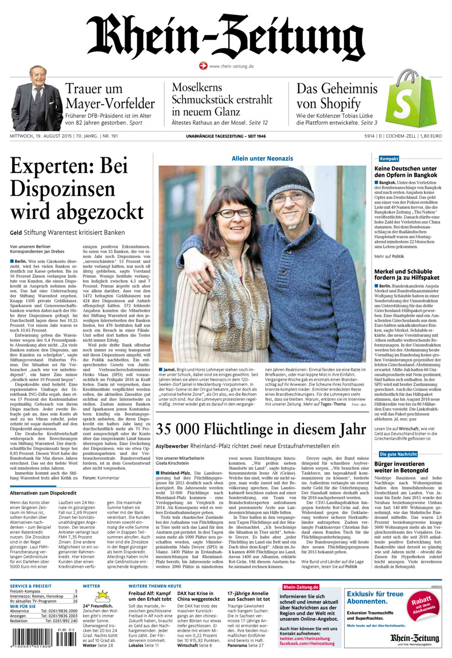 Rhein-Zeitung Kreis Cochem-Zell vom Mittwoch, 19.08.2015