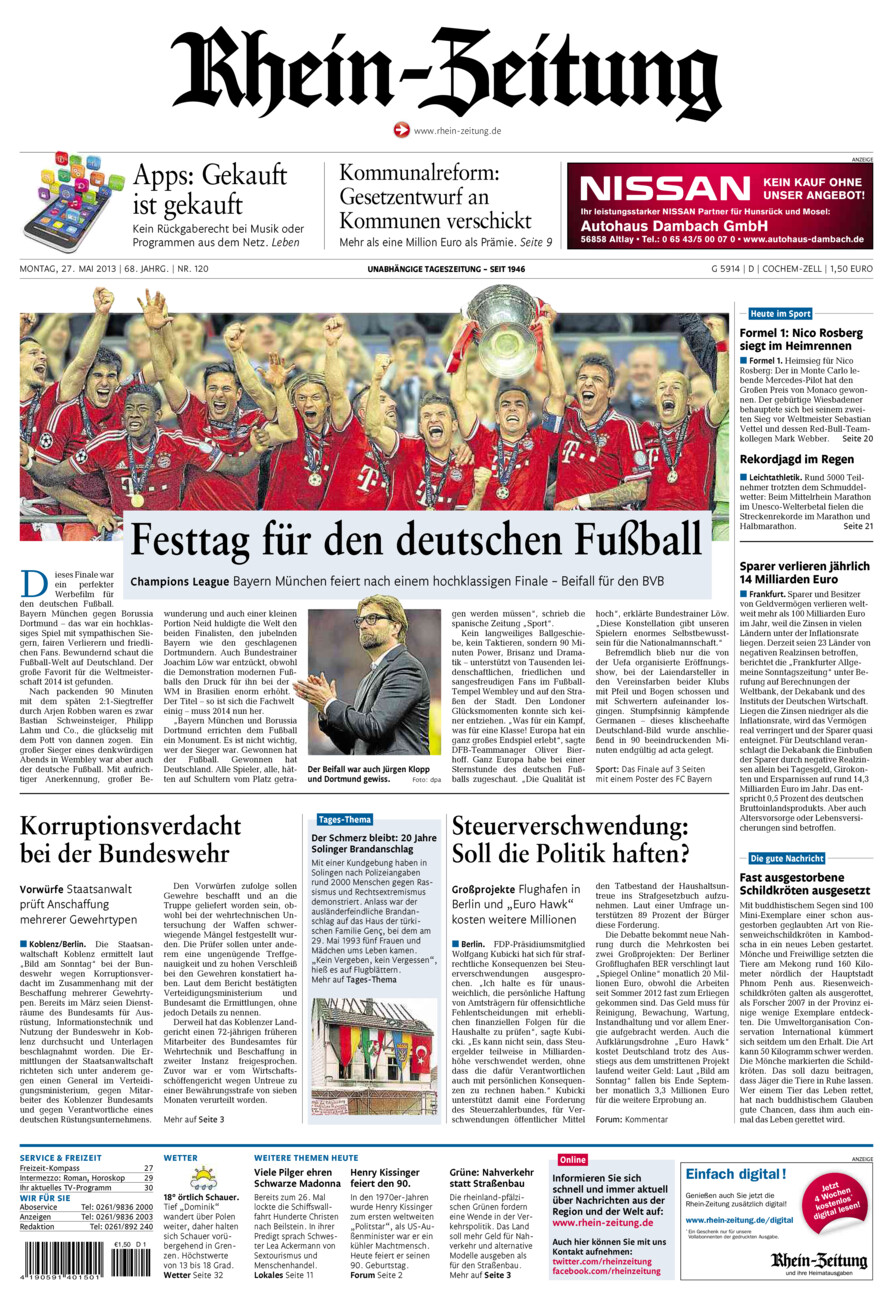 Rhein-Zeitung Kreis Cochem-Zell vom Montag, 27.05.2013