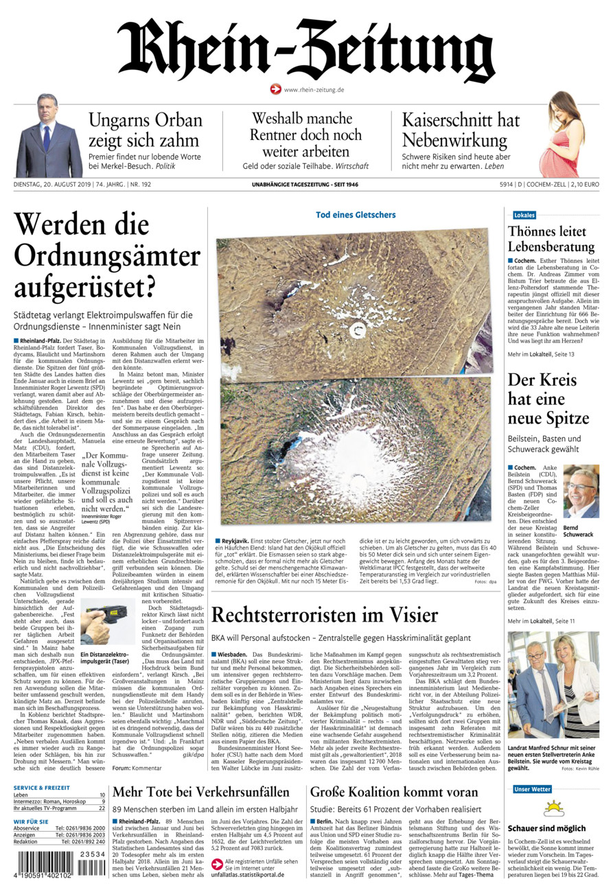 Rhein-Zeitung Kreis Cochem-Zell vom Dienstag, 20.08.2019