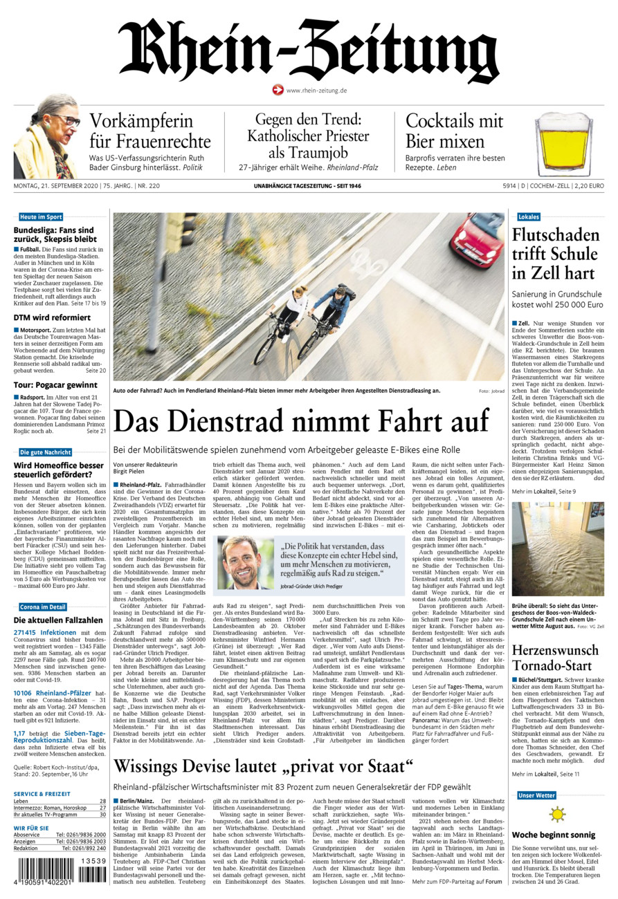 Rhein-Zeitung Kreis Cochem-Zell vom Montag, 21.09.2020