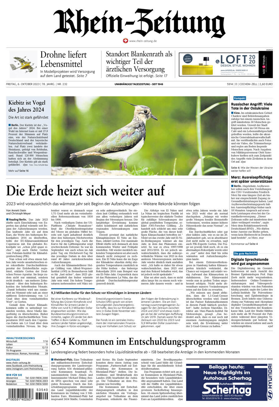 Rhein-Zeitung Kreis Cochem-Zell vom Freitag, 06.10.2023